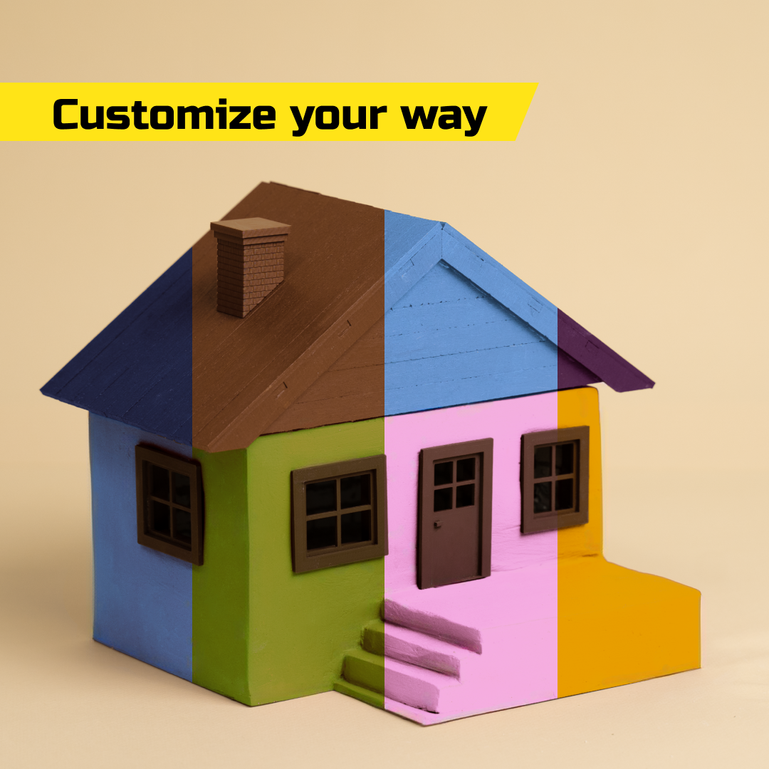 Customizable miniature concrete house kit in different colors