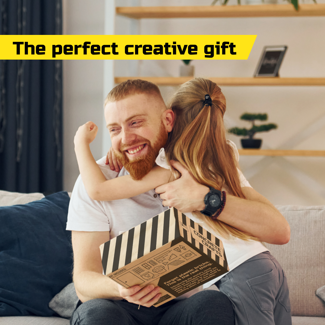 Father and daughter with the DIY miniature house kit – the perfect creative handmade gift idea