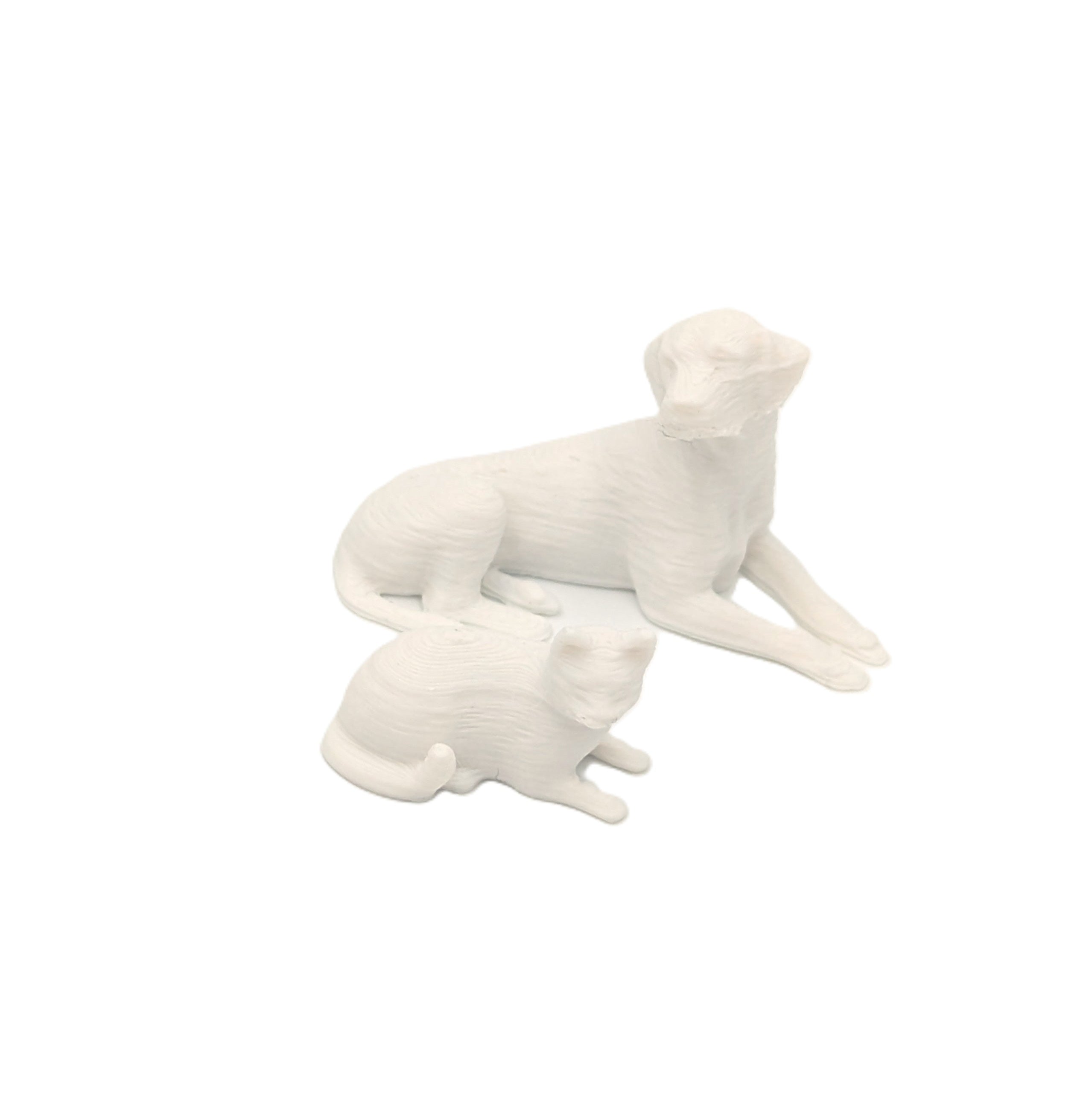 Paintable miniature cat and dog figures for DIY house kits