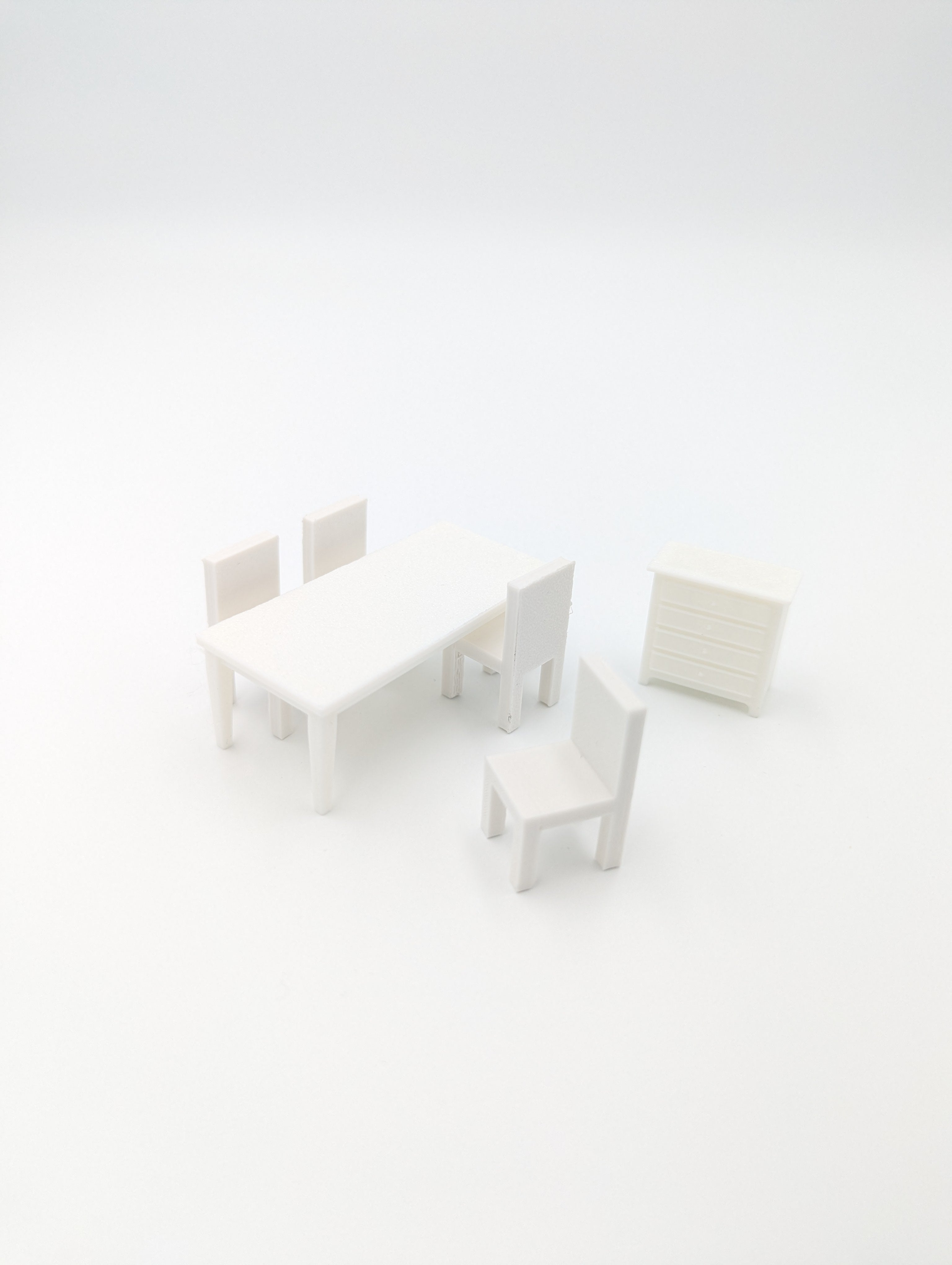 DIY miniature furniture set – customizable table, cupboard, and four chairs for miniature concrete house kits